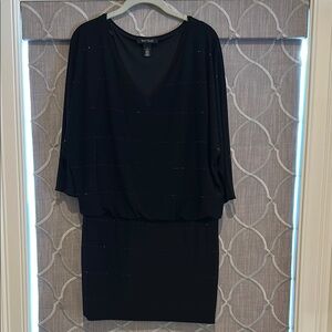 White House Black Market Black Sheath Dress with V-Neck and Dolman Sleeves